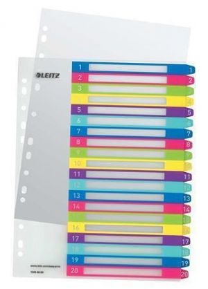 Celoplastové rejstříky "Wow", A4 Maxi, 1-20, LEITZ