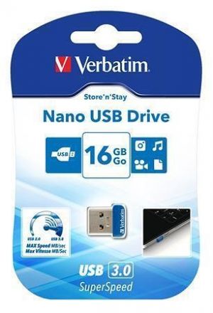 USB flash disk "NANO STORE ‚N‚ STAY", 16GB, USB 3.0, 80/25MB/sec, VERBATIM
