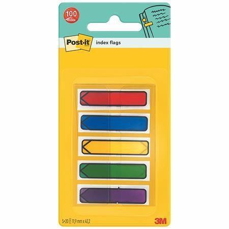 Záložky se zásobníkem, mix barev, 12x43 mm, 5x20 listů, tvar šipky, 3M POSTIT
