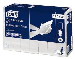 Papírové ručníky "Xpress Soft Multifold", bílá, skládané, 2vrstvé, H2 systém, 136 listů, T