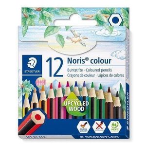 Barevné pastelky "Noris Colour 185", 12 různých barev, šestihranné, krátké, STAEDTLER 185