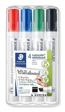 Popisovač na bílou tabuli "Lumocolor 351 B", sada, 4 barvy, klínový hrot, STAEDTLER