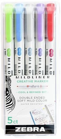 Sada zvýrazňovačů "Mildliner Cool and Refined", 5 barev, 1,0 / 3,5 mm, oboustranný, 