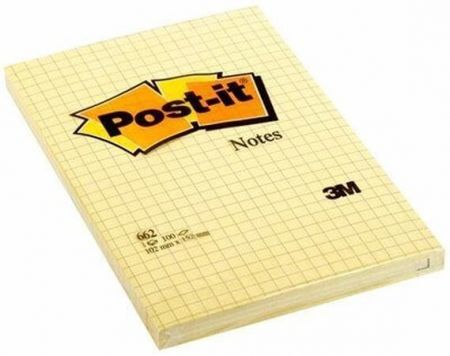 Samolepicí bloček, žlutá, 102x152 mm, 100 listů, čtverečkovaný, 3M POSTIT