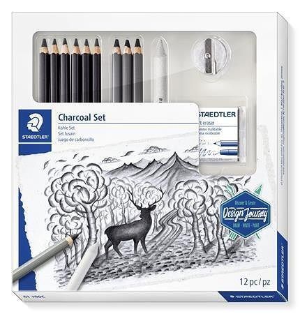 Uhlíkové tužky "Design Journey Lumograph", sada s pryží, ořezávátkem, grafit. Tužkami, STA