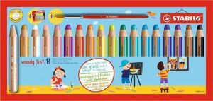 Víceúčelová pastelky "Woody", sada, 18 barev, oblé, maxi, STABILO