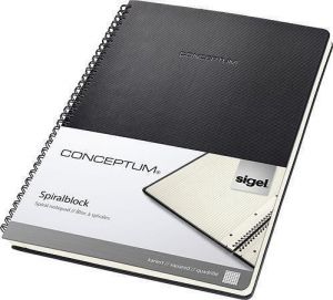 Spirálový blok "Conceptum", exkluzivní, černá, A4, čtverečkovaný, 80 listů, SIGEL