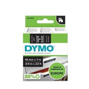 Páska "D1", bílá na černé, polyester, 19 mm x 7 m, DYMO