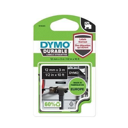Páska "D1 Durable", bílá na černé, 12 mm x 3 m, DYMO