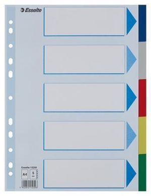 Barevné rozlišovače, mix barev, A4, plast, 5 dílů, ESSELTE