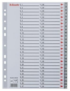 Rejstříky, šedá, A4 Maxi, plast, 1-54, ESSELTE