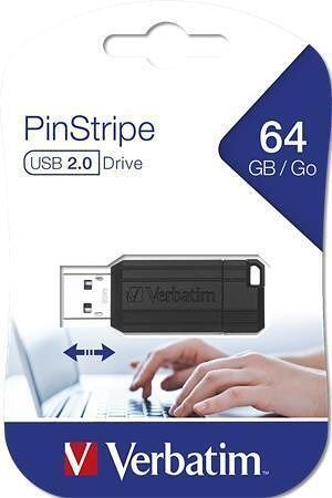 USB flash disk "PinStripe", černá, 64GB, USB 2.0, 10/4MB/sec, VERBATIM