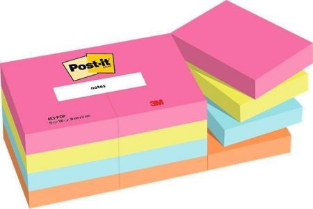 Samolepící bloček "Poptimistic", mix barev, 38 x 51 mm, 12 x 100 listů, 3M POST IT 7100259
