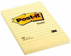 Samolepicí bloček, žlutá, 102x152 mm, 100 listů, linkovaný, 3M POSTIT
