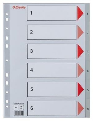 Rejstříky, šedá, A4, plast, 1-6, ESSELTE