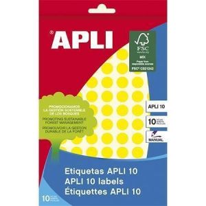 Etikety, kruhové, žlutá, průměr 10mm, na ruční popis, 1008 ks/bal., APLI