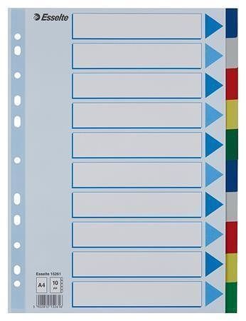 Barevné rozlišovače, mix barev, A4, plast, 10 dílů, ESSELTE