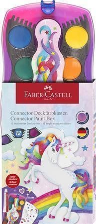 Vodové barvy "Unicorn", růžová, 12 barev, 1x bílá temperová barva + nálepky,  FABER-CASTEL