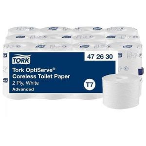 Toaletní papír "OptiServe", bílá, bezdutinkový, průměr 13,1 cm, 2 vrstvy, systém T7, Advan
