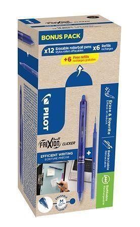 Roller "Frixion Clicker, Bonus Pack", modrá + náplň, 0,7/0,35mm, vymazatelný, PILOT BLRT-G