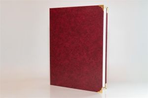Obal na certifikáty, bordó, A4, exkluzivní, koženka, kovové rohy