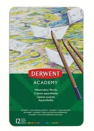 Akvarelové pastelky "Academy", 12 různých barev, plechová krabička, DERWENT