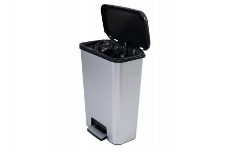 Odpadkový koš "Compatta", černo-stříbrná, pedálový, hranatý, 50 l, CURVER 249811
