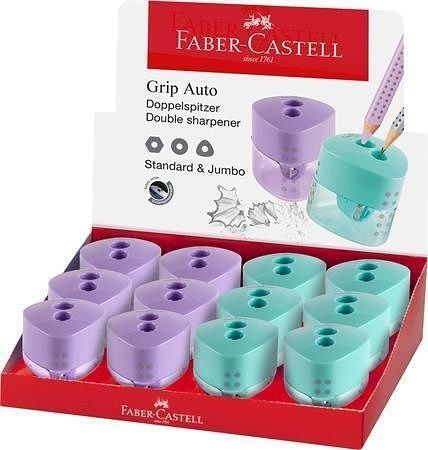 Ořezávátko "GRIP Auto", displej/12 ks, pastelové barvy, 2 otvory, se zásobníkem, FABER-CAS