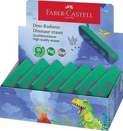 Pryž "Dinosaurus", displej/15 ks, modro-zelená, trojhranná, FABER-CASTELL 188750
