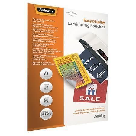 Laminovací fólie "Admire Easy Display", lesklá, 80 mikronů, A4, za tepla, samolepící, 25 k