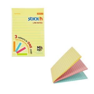 Samolepicí bloček "Magic Pad", mix pastelový barev, linkovaný, 50 x 101 mm, 3x 90 listů, S