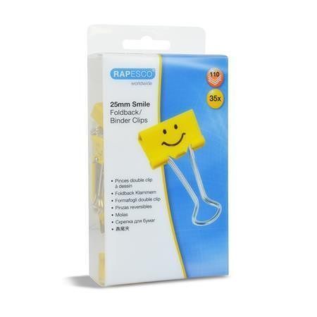Klipy na dokumenty "Smiles", žlutá, smajlíci, 25 mm, RAPESCO