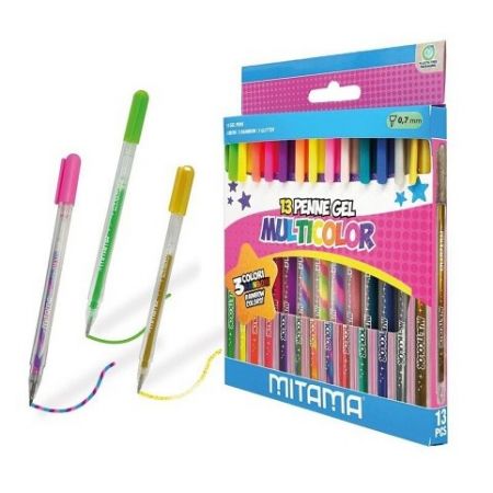 Sada gelových per "Glitter-Fluo-Rainbow", 13ks, 1 mm, MITAMA 63818
