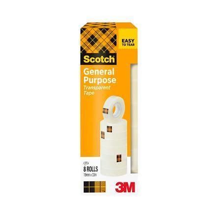 Lepicí páska, transparentní, 19 mm x 33 m, 8 ks/balení, 3M SCOTCH 7100336276