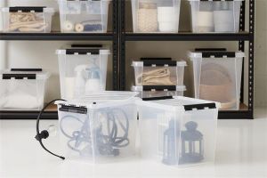 Úložný box "Classic 45", průhledný, plast, 47 l, černé úchytky, SMARTSTORE 3476070