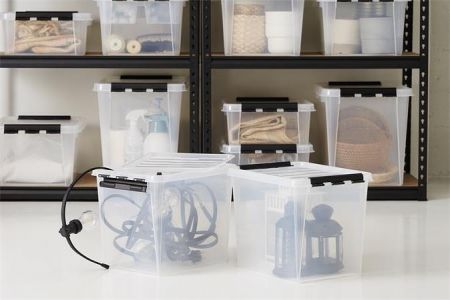 Úložný box "Classic 45", průhledný, plast, 47 l, černé úchytky, SMARTSTORE 3476070