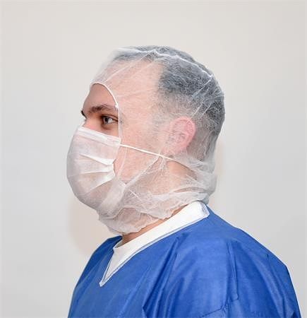 Kukla s rouškou Astro-cap, bílá, 2-vrstvá, jednorázová, 100 ks/balení, N139