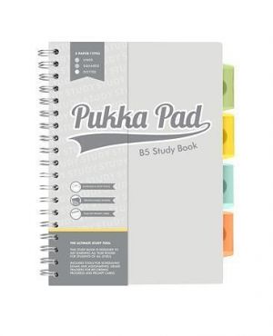 Spirálový sešit "Study Book", šedá, B5, linkovaný, 100 listů, PUKKA PAD 9824-STU