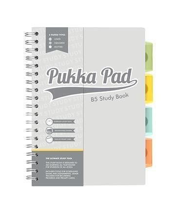 Spirálový sešit "Study Book", šedá, B5, linkovaný, 100 listů, PUKKA PAD 9824-STU