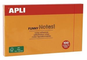 Samolepicí blok "FUNNY", oranžová, 125x75 mm, 100 listů, APLI