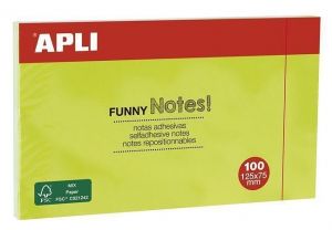 Samolepicí blok "FUNNY", zelená, 125x75 mm, 100 listů, APLI