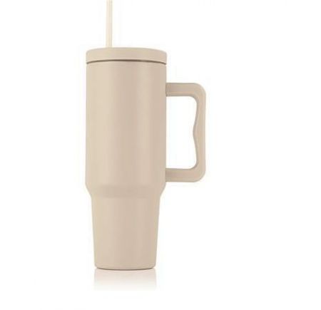 Termohrnek s brčkem, béžová, 1,2 l, s rukojetí, 1605TER031