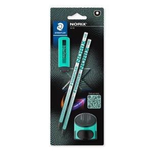 Grafitová tužka "Norix 181", zelená, HB, 2ks, sada s ořezávátkem a pryží, STAEDTLER 181 SB