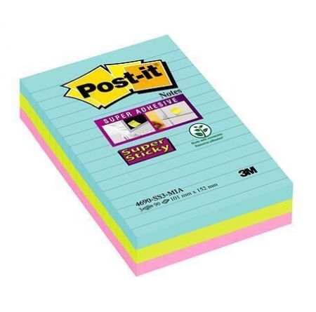 Samolepicí bloček "Super Sticky Miami", mix barev, 101 x 152 mm, 3 x 90 listů, linkovaný,
