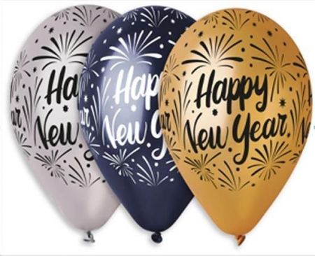 Balónek, Happy New Year, mix barev, 33 cm - 10 kusů
