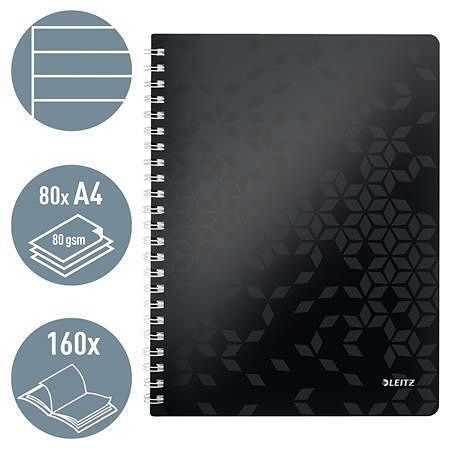 Spirálový sešit "Wow", černá, linkovaný, A4, 80 listů, LEITZ