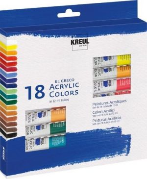 Sada Akrylová barva "EL GRECO", 18 barev, 12 ml v tubě, KREUL