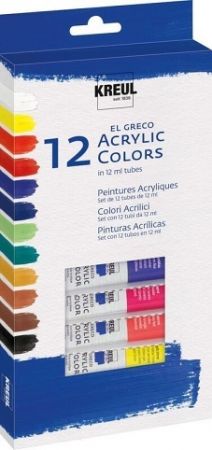 Sada Akrylová barva "EL GRECO", 12 barev, 12 ml v tubě, KREUL