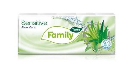 Papírové kapesníky "Sensitive", aloe vera, 3 vrstvé, 10x10 ks, TENTO