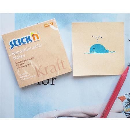 Samolepicí bloček "Kraft Notes", hnědá barva, 76x76 mm, 100 listů, STICK N 21639